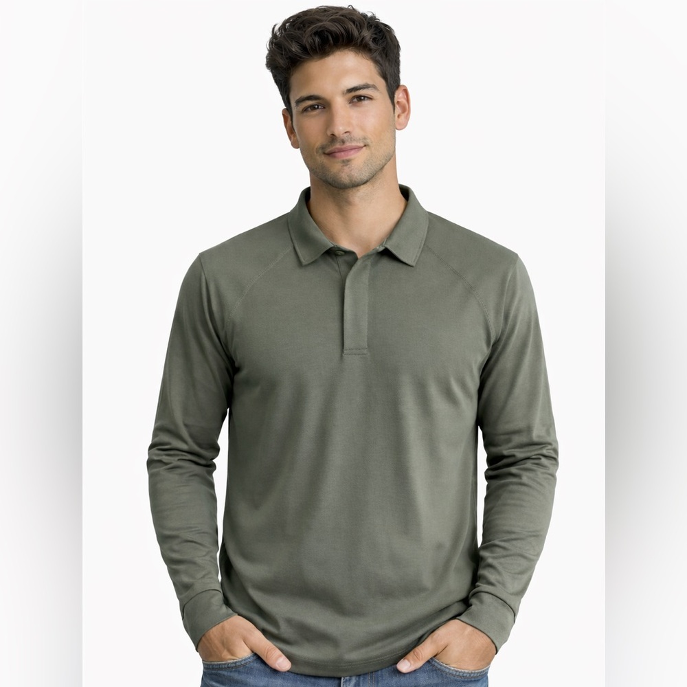 NWT Army Green Long Sleeve Polo Shirt